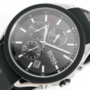 Hugo Boss Velocity Chronograph Black Dial Black Leather Strap Watch for Men - 1513716