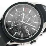 Hugo Boss Velocity Chronograph Black Dial Black Leather Strap Watch for Men - 1513716
