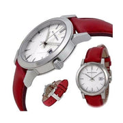 Burberry The City Silver Dial Red Leather Strap Watch for Women - BU9129