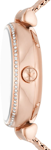 Emporio Armani Meccanico Automatic White Dial Rose Gold Mesh Strap Watch For Women - AR60063
