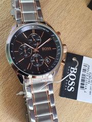 Hugo Boss Grand Prix Chronograph Black Dial Silver Steel Strap Watch for Men - 1513477