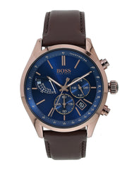 Hugo Boss Grand Prix Chronograph Blue Dial Brown Leather Strap Watch for Men - 1513604