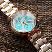 Guess Mini Sunrise Multi Function Analog Turquoise Dial Rose Gold Steel Strap Watch For Women - W0448L8