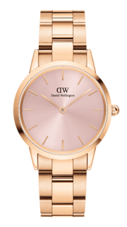 Daniel Wellington Iconic Link Pink Dial Rose Gold Steel Strap Watch For Women - DW00100335
