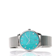 Gucci G-Timeless Turquiose Mother of Pearl Dial Silver Mesh Bracelet Watch For Women - YA1264039