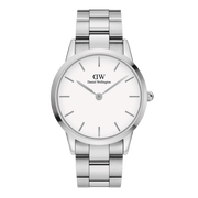 Daniel Wellington Iconic Link White Dial Silver Steel Strap Watch for Women - DW00100203