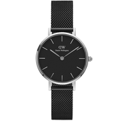Daniel Wellington Petite Ashfield Black Dial Black Mesh Strap Watch For Women - DW00100202