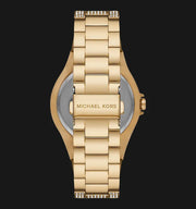 Michael Kors Lennox Three Hand Crystals White Dial Gold Steel Strap Watch For Women - MK6991