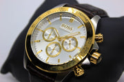 Hugo Boss Ikon Chronograph White Dial Brown Leather Strap Watch for Men - 1513174