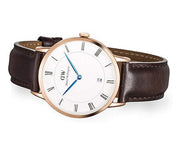 Daniel Wellington Dapper Bristol White Dial Brown Leather Strap Watch For Men - DW00100086