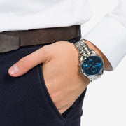 Hugo Boss Aeroliner Chronograph Blue Dial Silver Steel Strap Watch for Men - 1513183