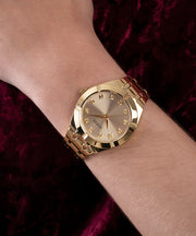 Guess Crystalline Diamonds Gold Dial Gold Steel Strap Watch for Women - GW0114L2