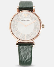 Emporio Armani Pro Planet Analog Silver Dial Green Leather Strap Watch For Women - AR11517