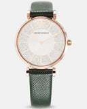 Emporio Armani Pro Planet Analog Silver Dial Green Leather Strap Watch For Women - AR11517
