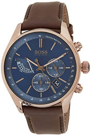 Hugo Boss Grand Prix Chronograph Blue Dial Brown Leather Strap Watch for Men - 1513604
