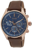 Hugo Boss Grand Prix Chronograph Blue Dial Brown Leather Strap Watch for Men - 1513604