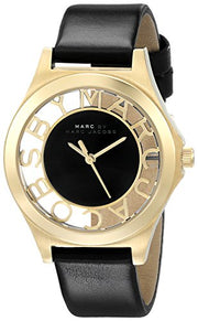 Marc Jacobs Henry Skeleton Black Dial Black Leather Strap Watch for Women - MBM1340