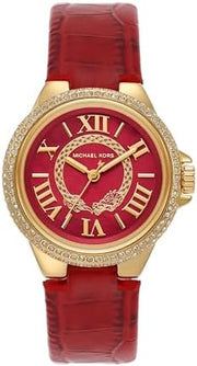 Michael Kors Camille Three-Hand Red Dial Red Leather Strap Watch for Women - MK4750