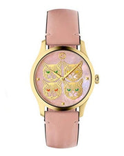 Gucci G Timeless Quartz Mother of Pearl Dial Pink Leather Strap Watch For Women -  YA1264132