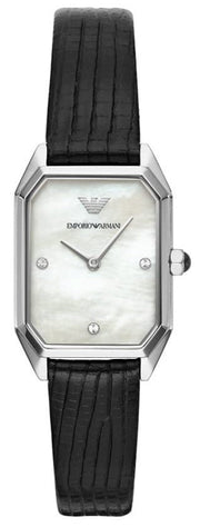 Emporio Armani Gioia Analog Mother of Pearl Dial Black Leather Strap Watch For Women - AR11148