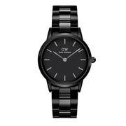 Daniel Wellington Iconic Link Ceramic Black Dial Black Steel Strap Watch For Women - DW00100414