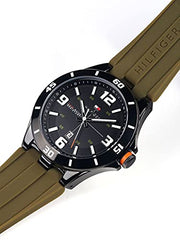 Tommy Hilfiger Drew Black Dial Green Rubber Strap Watch for Men - 1791065