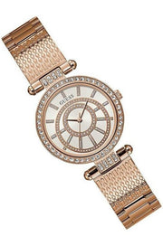 Guess Muse Quartz Silver Dial Rose Gold Steel Strap Watch For Women - W1008L3