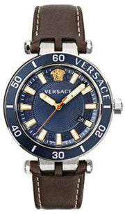 Versace Greca Sport Analog Blue Dial Brown Leather Strap Watch For Men - VEZ300121