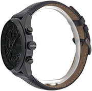 Hugo Boss Grand Prix Chronograph Black Dial Black Leather Strap Watch for Men - 1513474