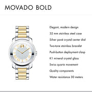 Movado Bold Silver Dial Two Tone Steel Strap Watch For Women - 3600256