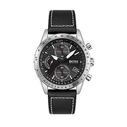 Hugo Boss Pilot Edition Chronograph Black Dial Black Leather Strap Watch for Men - 1513853