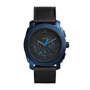 Fossil Machine Chronograph Black Dial Black Leather Strap Watch for Men - FS5361