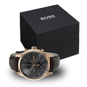 Hugo Boss Jet Chronograph Grey Dial Brown Leather Strap Watch for Men - 1513281