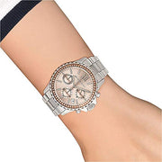Michael Kors Everest Chronograph Gold Dial Silver Steel Strap Watch For Women - MK5870