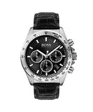 Hugo Boss Ikon Chronograph Black Dial Black Leather Strap Watch for Men - 1513178