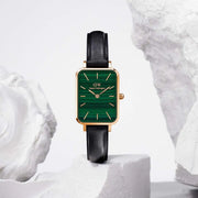 Daniel Wellington Quadro Pressed Sheffield Green Dial Black Leather Strap Watch For Women - DW00100439