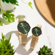Daniel Wellington Petite Emerald Green Dial Gold Mesh Strap Watch For Women - DW00100481