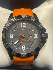 Tommy Hilfiger Cole Black Dial Orange Rubber Strap Watch for Men - 1790985