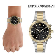 Emporio Armani Chronograph Black Dial Two Tone Steel Strap Watch For Men - AR11521