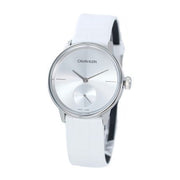 Calvin Klein Accent Silver Dial White Leather Strap Watch for Women - K2Y231K6
