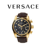 Versace V-Ray Chronograph Black Dial Brown Leather Strap Watch For Men - VEDB00318