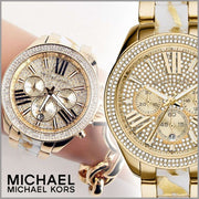Michael Kors Wren Chronograph Diamonds Gold Dial Two Tone Steel Strap Watch for Women - MK6157
