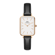 Daniel Wellington Quadro White Dial Black Leather Strap Watch For Women - DW00100434