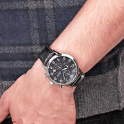 Hugo Boss Aeroliner Chronograph Black Dial Black Leather Strap Watch For Men - 1512448