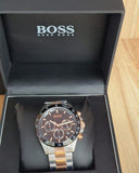 Hugo Boss Here Chronograph Black Dial Two Tone Steel Strap Watch for Men - 1513757