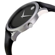 Movado Museum Black Dial Black Leather Strap Watch For Men - 606502