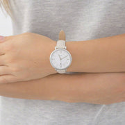 Fossil Jacqueline White Dial Beige Leather Strap Watch for Women - ES3793