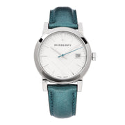 Burberry White Dial Turquoise Leather Strap Watch for Women - BU9120