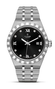 Tudor Royal Automatic Diamonds Black Dial Silver Steel Strap Watch for Men - M28600-0004