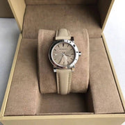 Burberry The City Beige Dial Beige Leather Strap Watch for Women - BU9207